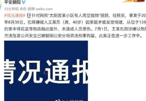 北京男子13楼家中扔出花盆被刑拘 北京男子是因为什么事要扔出花盆？