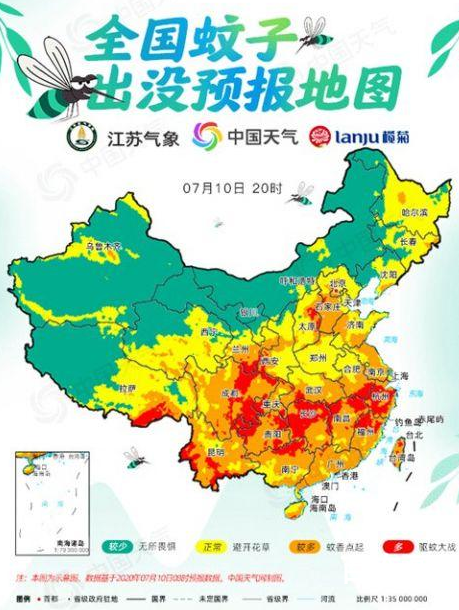 近3天全国蚊子预报地图 哪些地区蚊子数量最少?