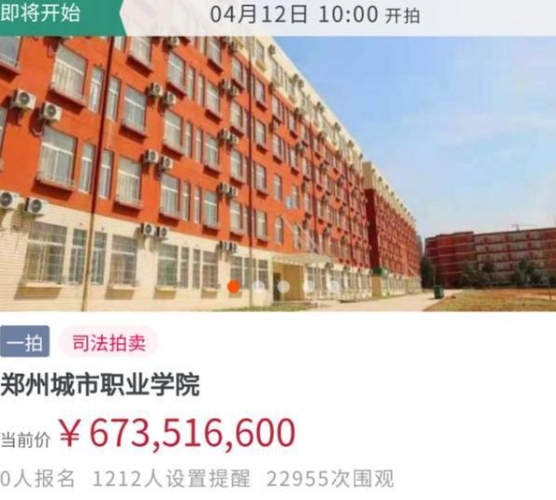 河南一职业学院将被司法拍卖 该学校被拍卖多少钱？