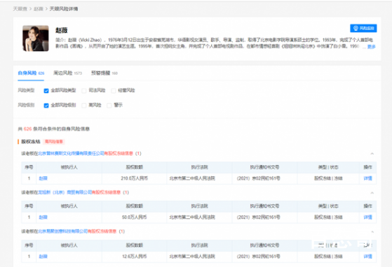 赵薇被冻结数百万股权  是不是赵薇所有的股票都被冻结了