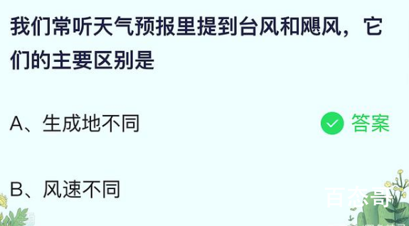 蚂蚁庄园今日答案6.23 天气预报里提到的台风和飓风主要区别是什么？