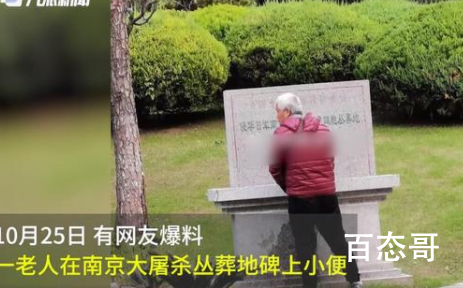 老人在南京大屠杀丛葬地碑小便 真的是为老不尊