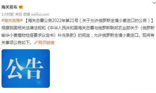 海关总署:允许俄罗斯全境小麦进口 终于迎来了地球上最干净的粮食