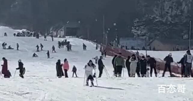 滑雪不会刹车女生一路靠吼下坡 网友调侃练河东狮吼功