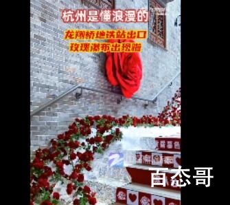 杭州地铁口惊现玫瑰瀑布 人们都用心地生活