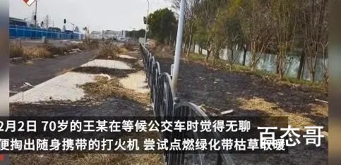 老人等公交无聊烧绿化带 对于上了年纪的老人来说是这样的