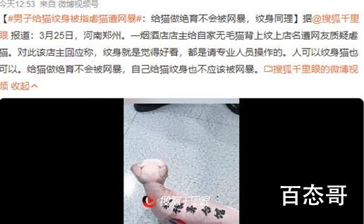男子给猫纹身被指虐猫遭网暴 人纹身是自己想纹给猫纹身是人想给猫纹